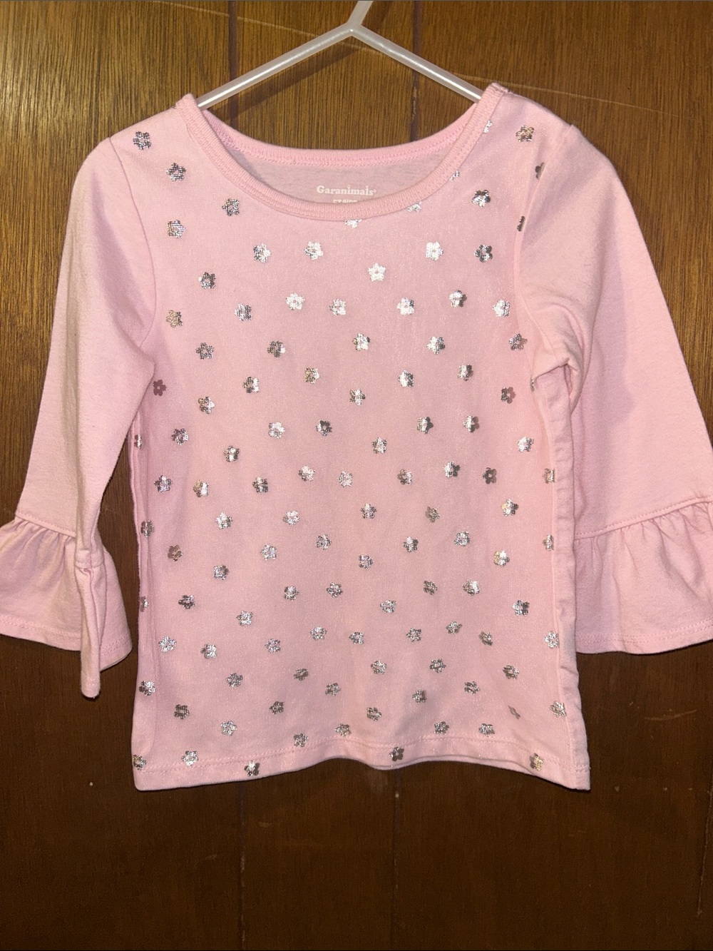 5/$20 Light Pink Long-Sleeve Top with Silver Floral Details